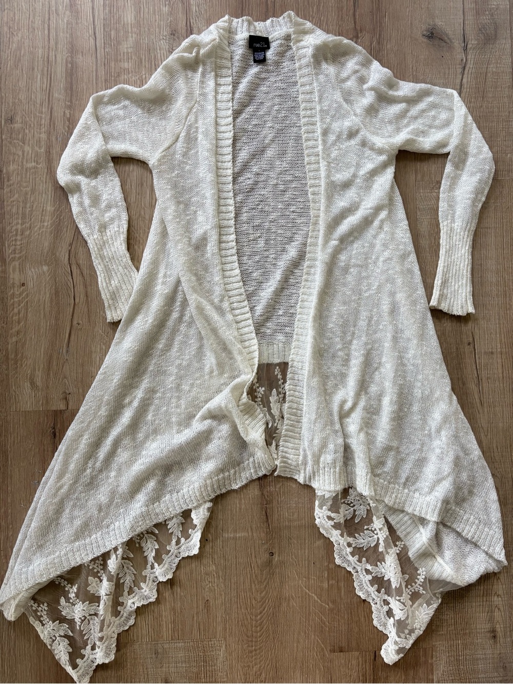 Rue21 Ivory Open-Front Cardigan with Lace Trim Sz small